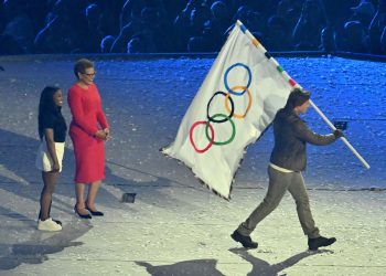 The Olympic flag in Los Angeles for 2028